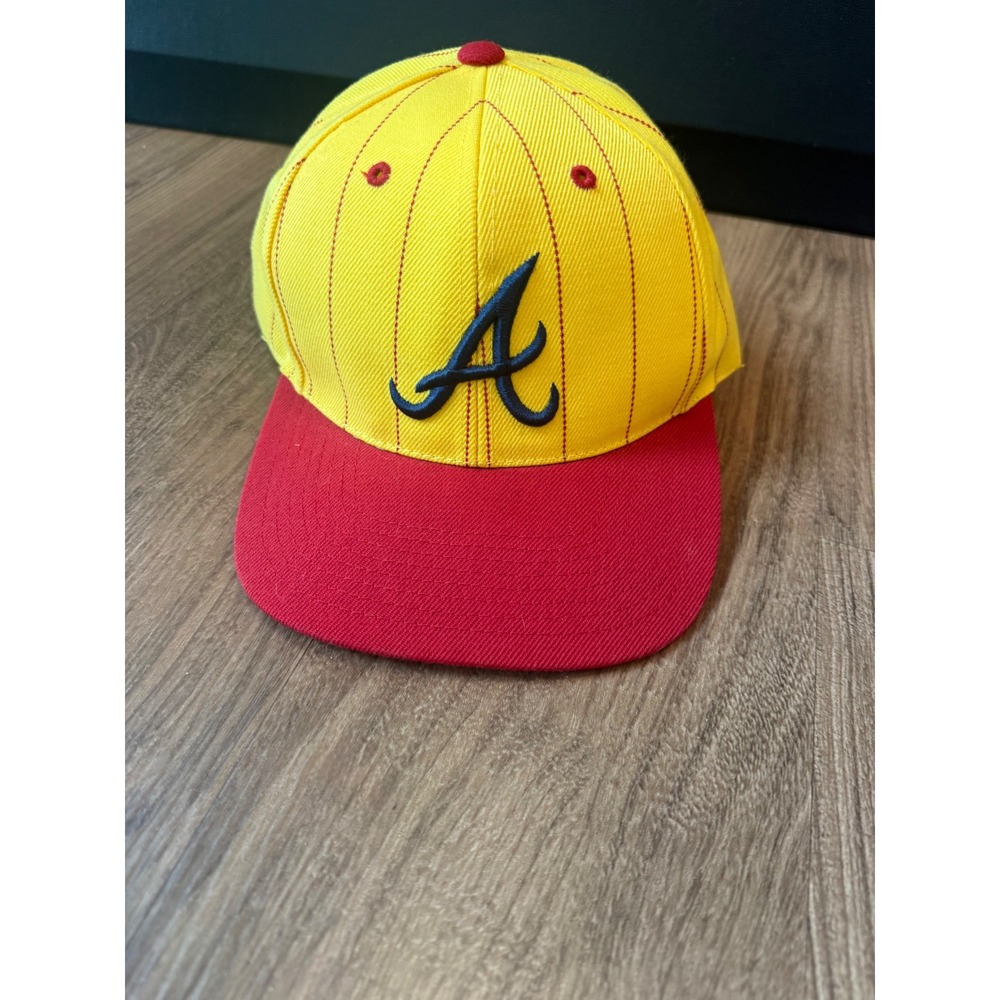 Atlanta Braves Hat Grosscap Yellow Pinstripe Red Snapback MLB Cap Mens